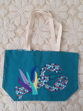 Maine Lobster & Seaweed Hand Embroidered Canvas Tote Bag - MEDIUM