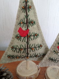 Maine Balsam Fir Hand Embroidered Felt Tabletop Tree Sculpture with Glass Beads 