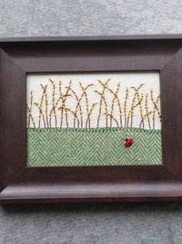Forsythia Downeast Spring, Hand-Embroidered Crewel Wall Art