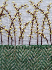 Forsythia Downeast Spring, Hand-Embroidered Crewel Wall Art