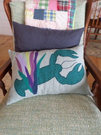 Green Lobster Linen Throw Pillow