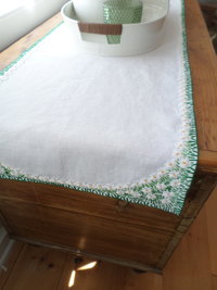 Hand Embroidered Linen Table Runner, Daisies