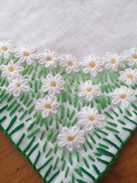 Hand Embroidered Linen Table Runner, Daisies