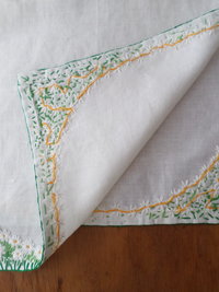 Hand Embroidered Linen Table Runner, Daisies