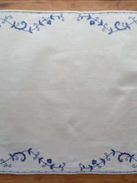 Vintage Hand Embroidered Bluework Tablecloth