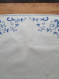 Vintage Hand Embroidered Bluework Tablecloth