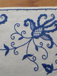 Vintage Hand Embroidered Bluework Tablecloth