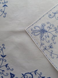 Vintage Hand Embroidered Bluework Tablecloth