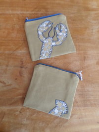 Maine Lobster Zip Bag, Hand Embroidered Coin Purse