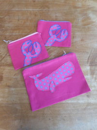 Pink Whale Zip Bag, Hand Embroidered 