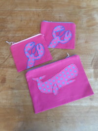 Pink Whale Zip Bag, Hand Embroidered 