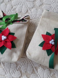 Poinsettia Re-useable Holiday Gift Bag, Hand Embroidered