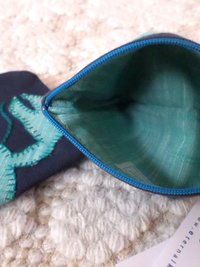 Green Lobster or Whale Zipper Bag, Hand Embroidered