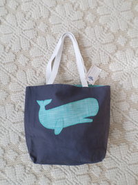Turquioise Whale Hand Embroidered Tote Bag, SMALL 