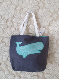 Turquioise Whale Hand Embroidered Tote Bag, SMALL 