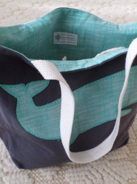 Turquioise Whale Hand Embroidered Tote Bag, SMALL 