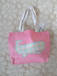 Pink Whale Hand Embroidered Tote Bag, SMALL NQP