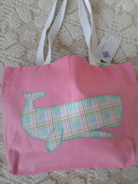 Pink Whale Hand Embroidered Tote Bag, SMALL NQP
