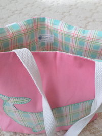 Pink Whale Hand Embroidered Tote Bag, SMALL NQP