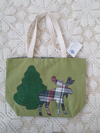 Maine Pine Tree & Moose Hand Embroidered Tote Bag, SMALL NQP