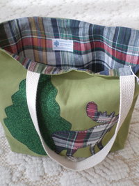 Maine Pine Tree & Moose Hand Embroidered Tote Bag, SMALL NQP