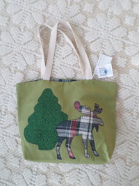 Maine Pine Tree & Moose Hand Embroidered Tote Bag, SMALL NQP