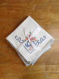 Vintage Hand Embroidered Linen Napkins, Set of 11