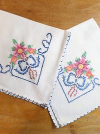 Vintage Hand Embroidered Linen Napkins, Set of 11