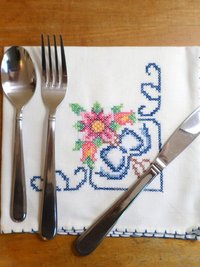 Vintage Hand Embroidered Linen Napkins, Set of 11