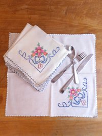 Vintage Hand Embroidered Linen Napkins, Set of 11