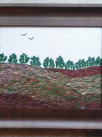 Wild Maine Blueberry Barren Hand-Embroidered Crewel Wall Art