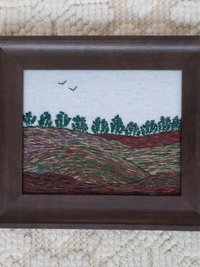 Wild Maine Blueberry Barren Hand-Embroidered Crewel Wall Art