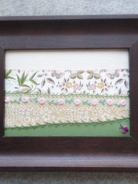 8" x 10" Pink Roses Maine Hand Embroidered Landscape 