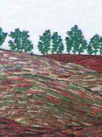 Wild Maine Blueberry Barren Hand-Embroidered Crewel Wall Art