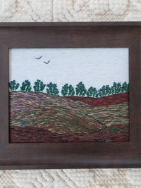 Wild Maine Blueberry Barren Hand-Embroidered Crewel Wall Art