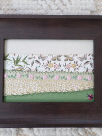 8" x 10" Pink Roses Maine Hand Embroidered Landscape 