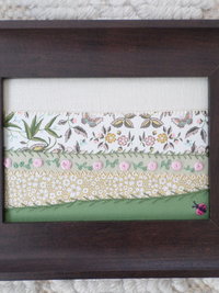 8" x 10" Pink Roses Maine Hand Embroidered Landscape 