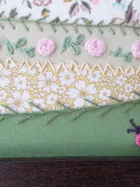 8" x 10" Pink Roses Maine Hand Embroidered Landscape 