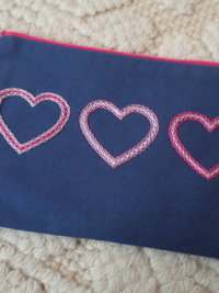 Valentine Hearts Zipper Bag, Hand Embroidered Clutch 