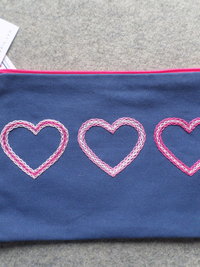Valentine Hearts Zipper Bag, Hand Embroidered Clutch 