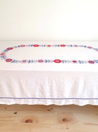 Hand Embroidered Scandinavian Floral Linen Tablecloth