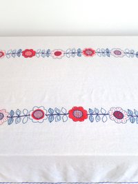 Hand Embroidered Scandinavian Floral Linen Tablecloth