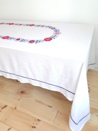 Hand Embroidered Scandinavian Floral Linen Tablecloth