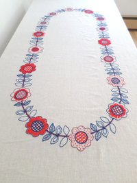 Hand Embroidered Scandinavian Floral Linen Tablecloth
