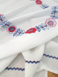 Hand Embroidered Scandinavian Floral Linen Tablecloth