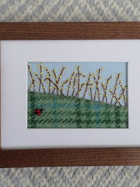Forsythia Downeast Spring 5" x 7" Hand Embroidered Crewel Wall Art