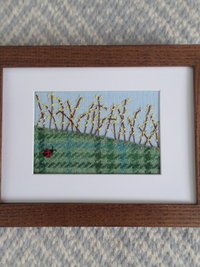 Forsythia Downeast Spring 5" x 7" Hand Embroidered Crewel Wall Art