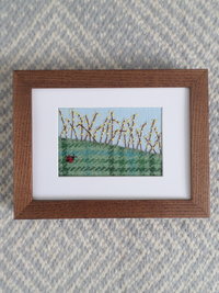Forsythia Downeast Spring 5" x 7" Hand Embroidered Crewel Wall Art