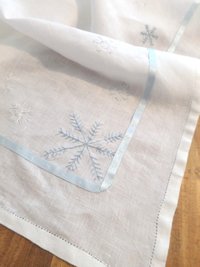 Hand Embroidered Linen Snowflake Holiday Tablecloth