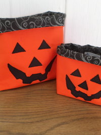 Jack O' Lantern Hand Embroidered Canvas Fabric Basket